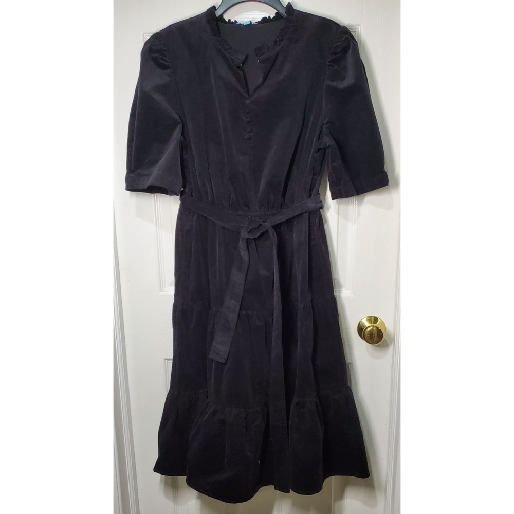 Draper James RSVP Women’s Black Velvet Dress Size Large L Tie Waist 97% Cotton